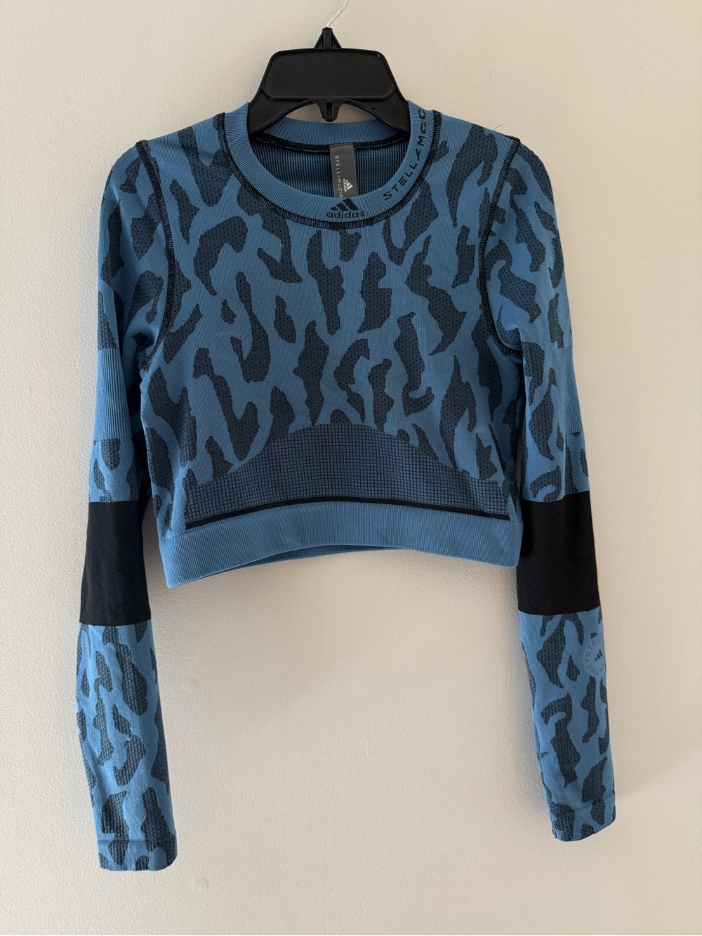 Adidas by Stella McCartney Blue Patterned Size Small Long-Sleeve Crop Top #Lux-W
